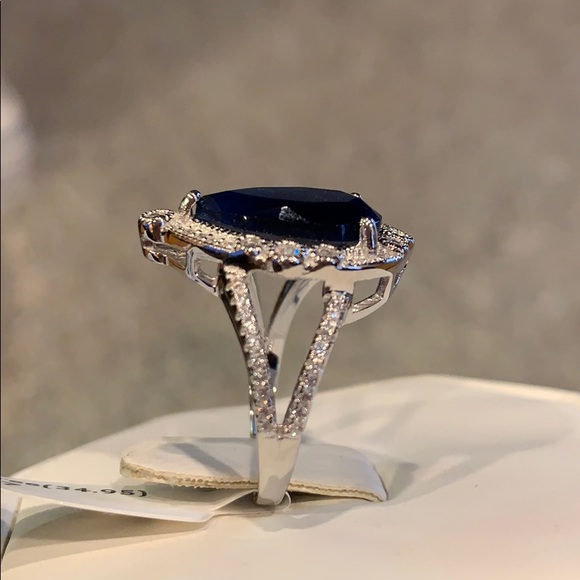 Blue 4ct Pear Sterling Silver Engagement Ring sz 9 - Picture 8 of 9